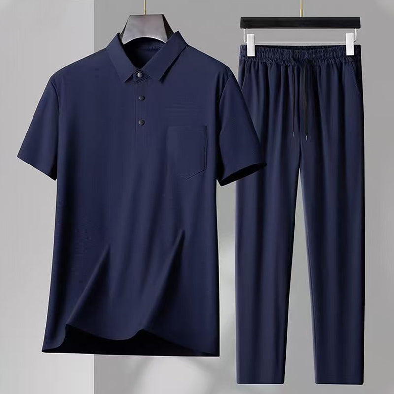 🎉❄️Father's Day 50% OFF Super Cool and Breathable👔Men's Ice Silk Stretch Shirt 2 Piece Set