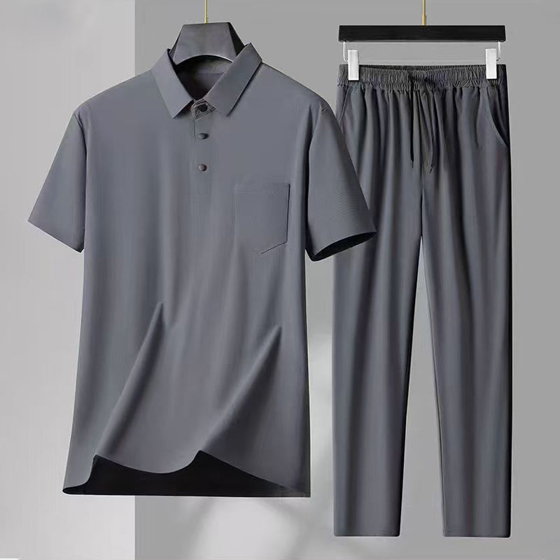 🎉❄️Father's Day 50% OFF Super Cool and Breathable👔Men's Ice Silk Stretch Shirt 2 Piece Set