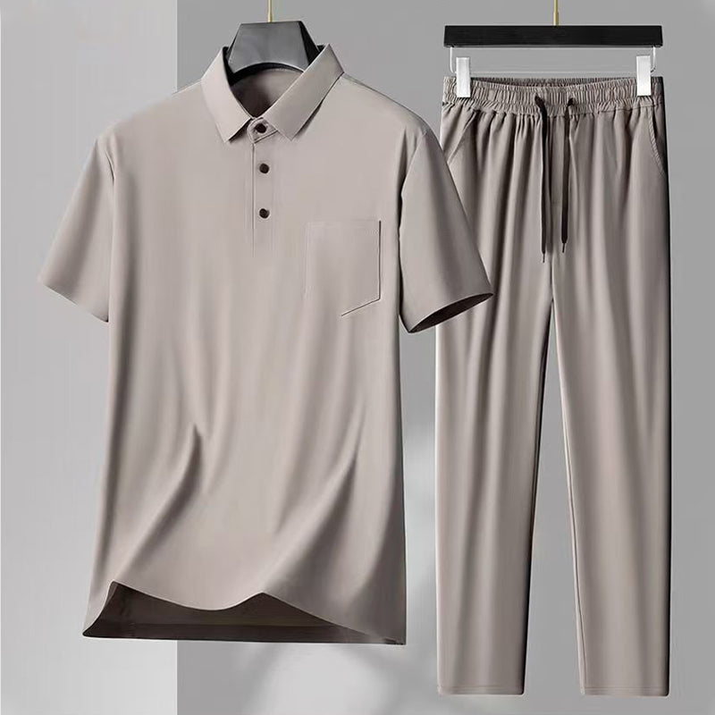 🎉❄️Father's Day 50% OFF Super Cool and Breathable👔Men's Ice Silk Stretch Shirt 2 Piece Set