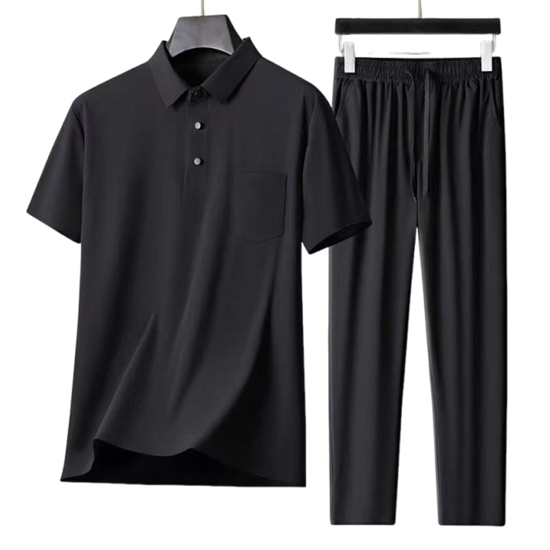 🎉❄️Father's Day 50% OFF Super Cool and Breathable👔Men's Ice Silk Stretch Shirt 2 Piece Set