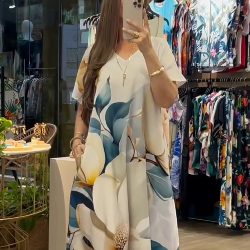 🎉Mother's Day Limited Time 50% OFF🥻Women's Loose Casual V-Neck Printed Short Sleeve Dresses