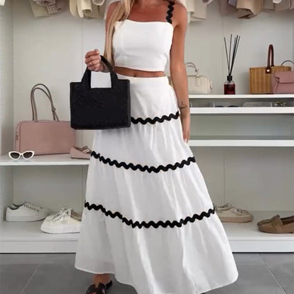 🎉Summer New Arrivals👗Stylish Crop Top & Patchwork Maxi Skirt 2 PCS Set