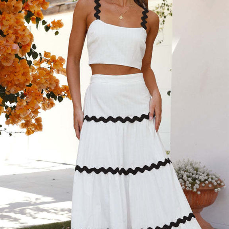 🎉Summer New Arrivals👗Stylish Crop Top & Patchwork Maxi Skirt 2 PCS Set