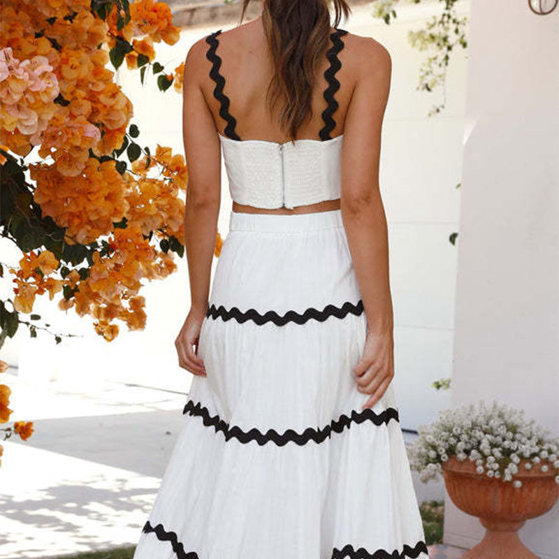 🎉Summer New Arrivals👗Stylish Crop Top & Patchwork Maxi Skirt 2 PCS Set