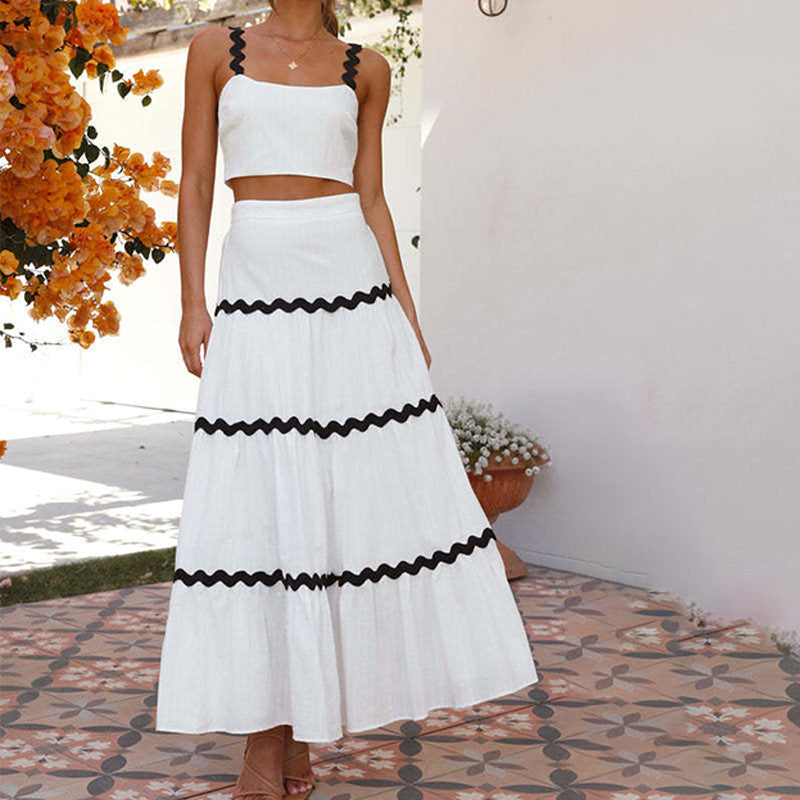 🎉Summer New Arrivals👗Stylish Crop Top & Patchwork Maxi Skirt 2 PCS Set