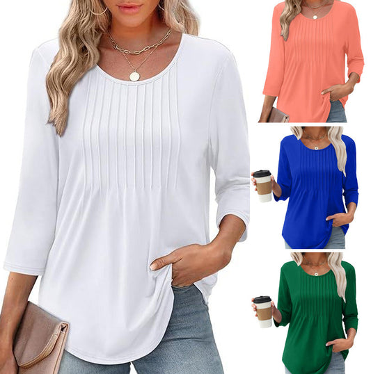 🌸Sommer Special💐Ruffled Round Neck Loose Fit Thin T-Shirt