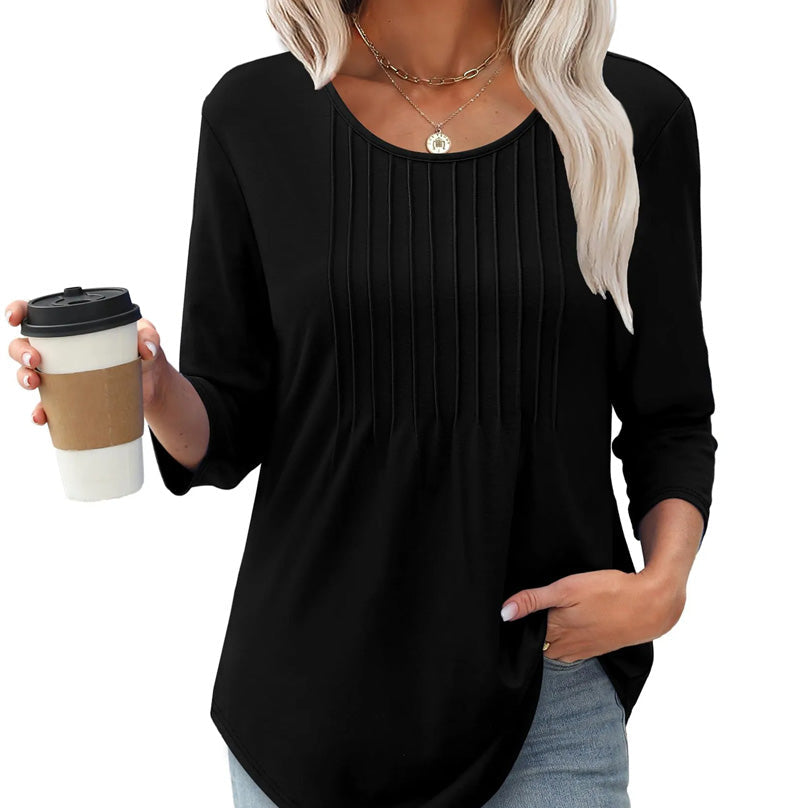 🌸Sommer Special💐Ruffled Round Neck Loose Fit Thin T-Shirt