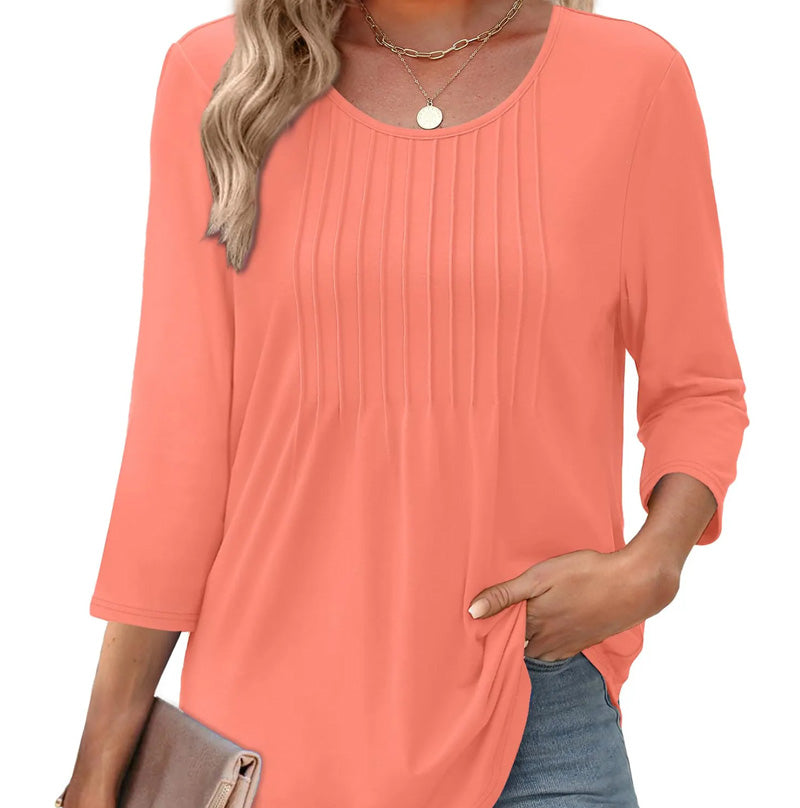 🌸Sommer Special💐Ruffled Round Neck Loose Fit Thin T-Shirt