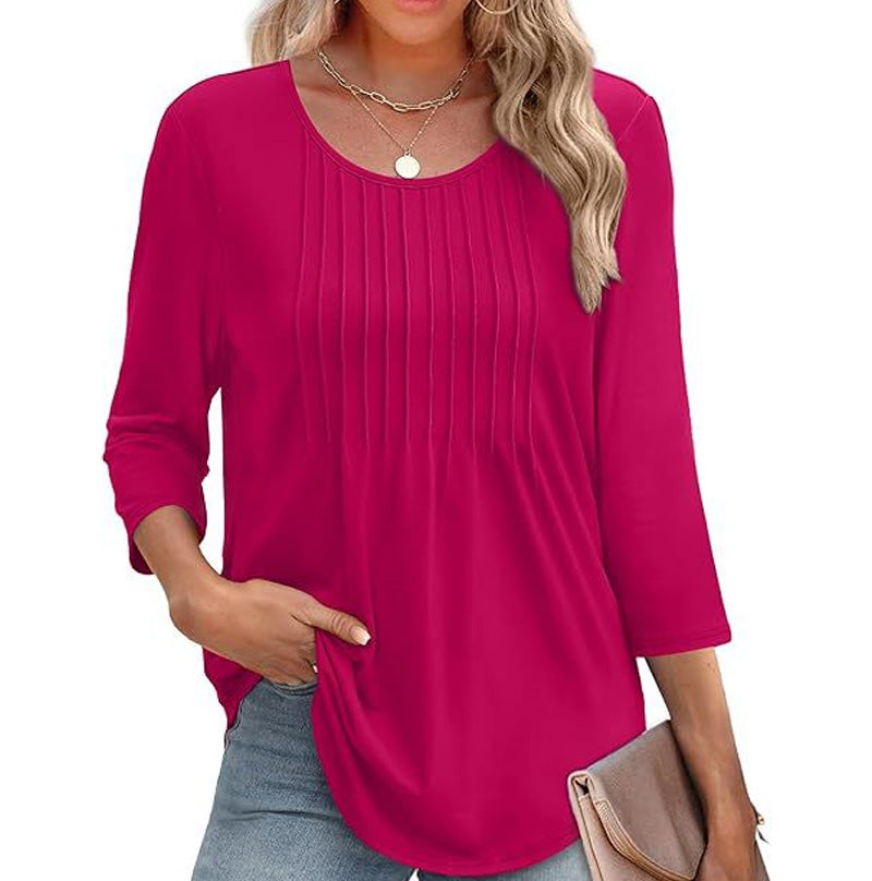 🌸Sommer Special💐Ruffled Round Neck Loose Fit Thin T-Shirt