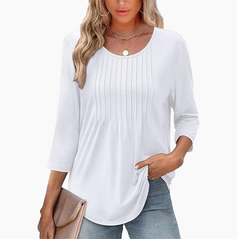 🌸Sommer Special💐Ruffled Round Neck Loose Fit Thin T-Shirt