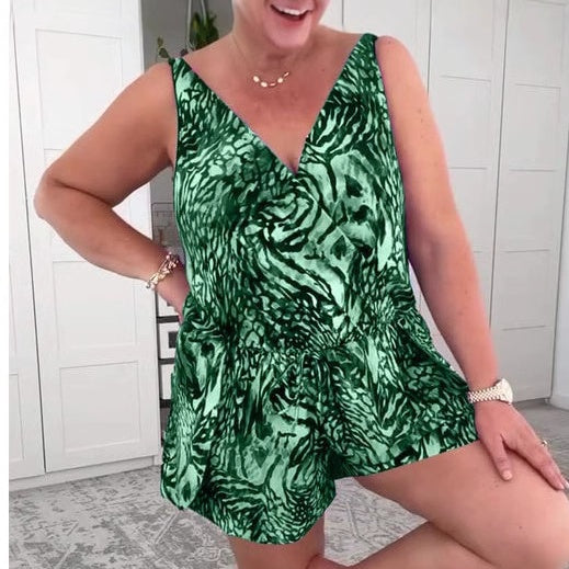 🌸Summer Hot Sale 56%OFF👙Sleeveless V-Neck Printed Swimsuit