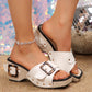 🎊Elegant and Popular👡Women’s Wedge Slide Sandals with Studded Strap