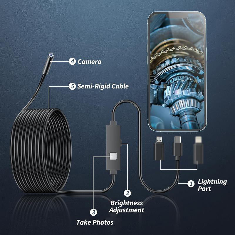 🥳 Waterproof HD Endoscope Camera – 200W HD, 8mm probe. Type-C/Micro/Lightning – plug & play with 99% phones. Ideal for tight spaces! 🔌✨