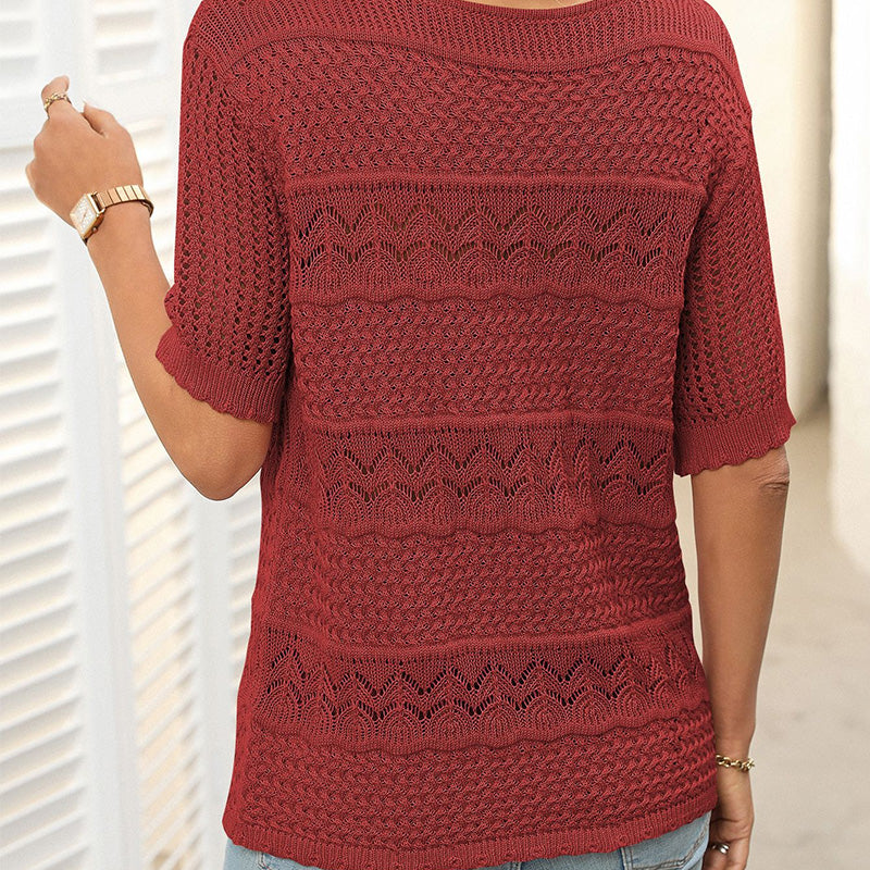 🎉🛍️Hot Sale 49% OFF💋Women's Round Neck Hollow Knit Crochet Short Sleeve Sweater