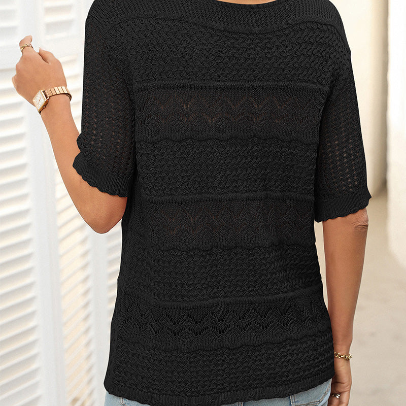🎉🛍️Hot Sale 49% OFF💋Women's Round Neck Hollow Knit Crochet Short Sleeve Sweater