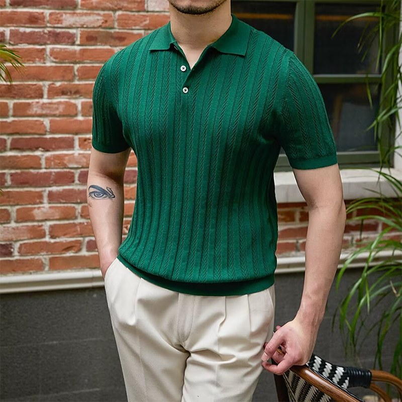 👑Men's Old Money Casual Solid Color Lapel Short Sleeve Top