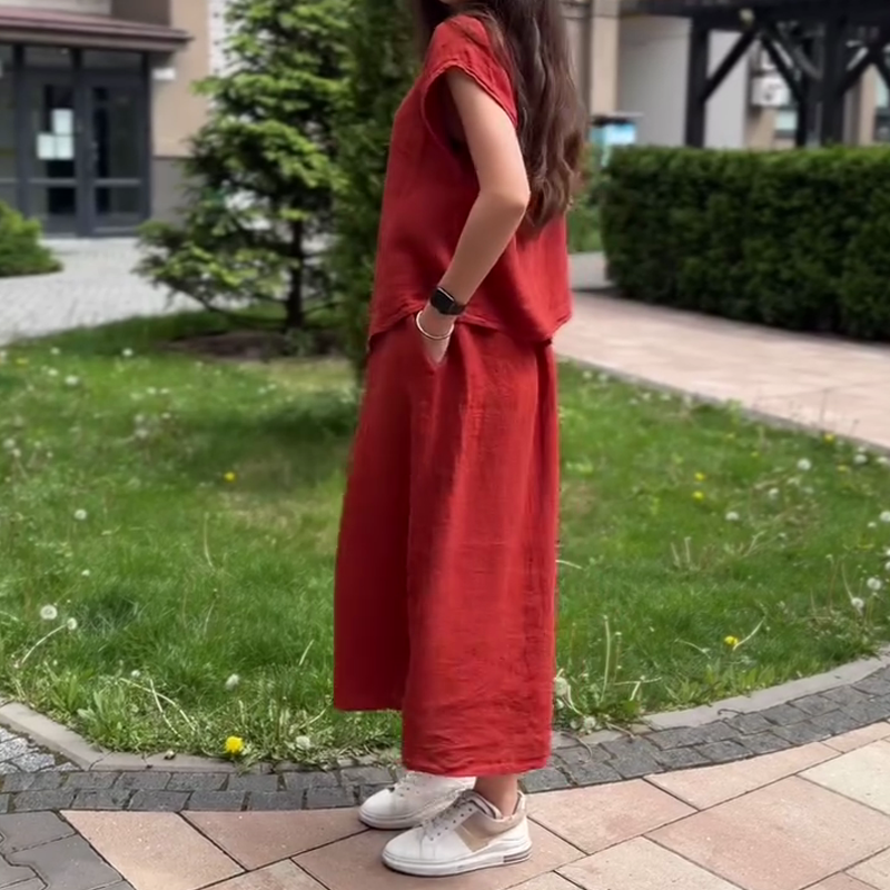 🎊2025 New product Limited-time sale🎊 Loose Solid Color V-Neck Dress with Pleated Front