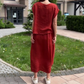 🎊2025 New product Limited-time sale🎊 Loose Solid Color V-Neck Dress with Pleated Front