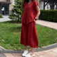 🎊2025 New product Limited-time sale🎊 Loose Solid Color V-Neck Dress with Pleated Front