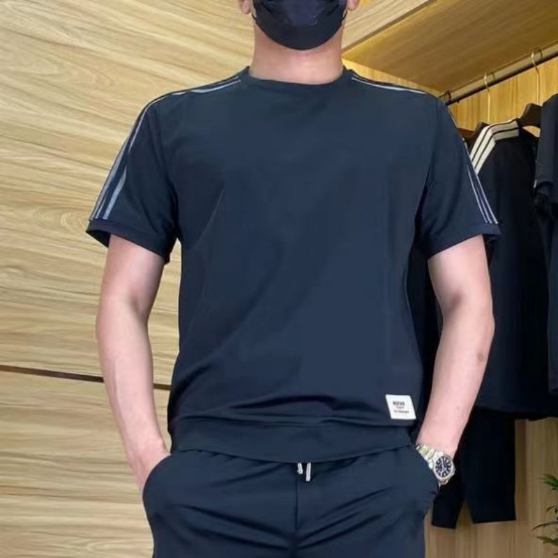 🎉🛍️50% OFF-Men's High Stretch Short Sleeve Top & Jogging Pants 2-Piece Set