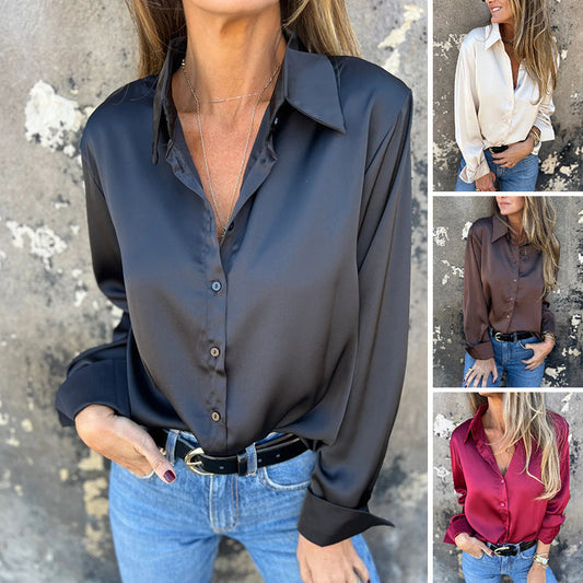 🎊Summer New Arrivals🎊Elegant Satin Long Sleeve Shirt