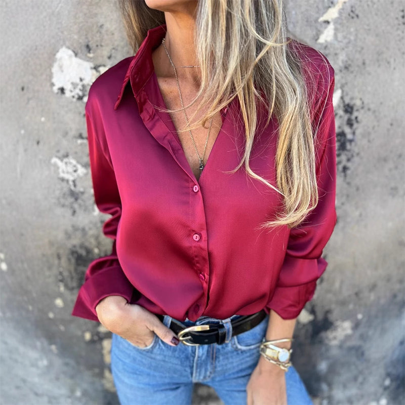 🎊Summer New Arrivals🎊Elegant Satin Long Sleeve Shirt