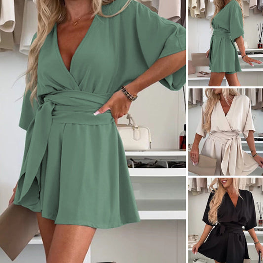 🎉🛍️2025 Summer New Arrivals👗Women's Elegant Short Sleeves Shorts Romper