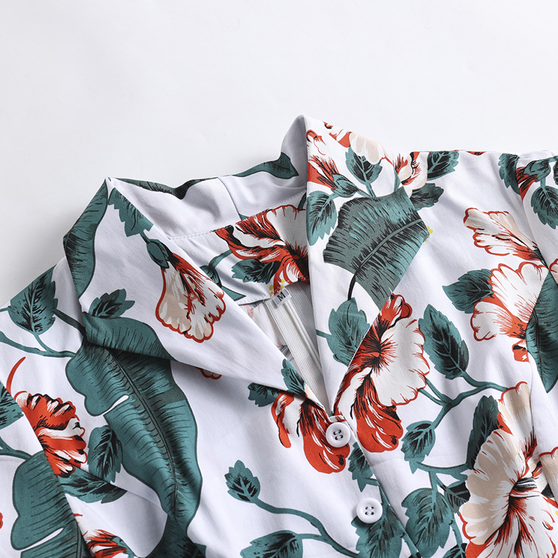 🍋New Summer Mood💛Women's Printed Lapel V-Neck Long Dress with Belt