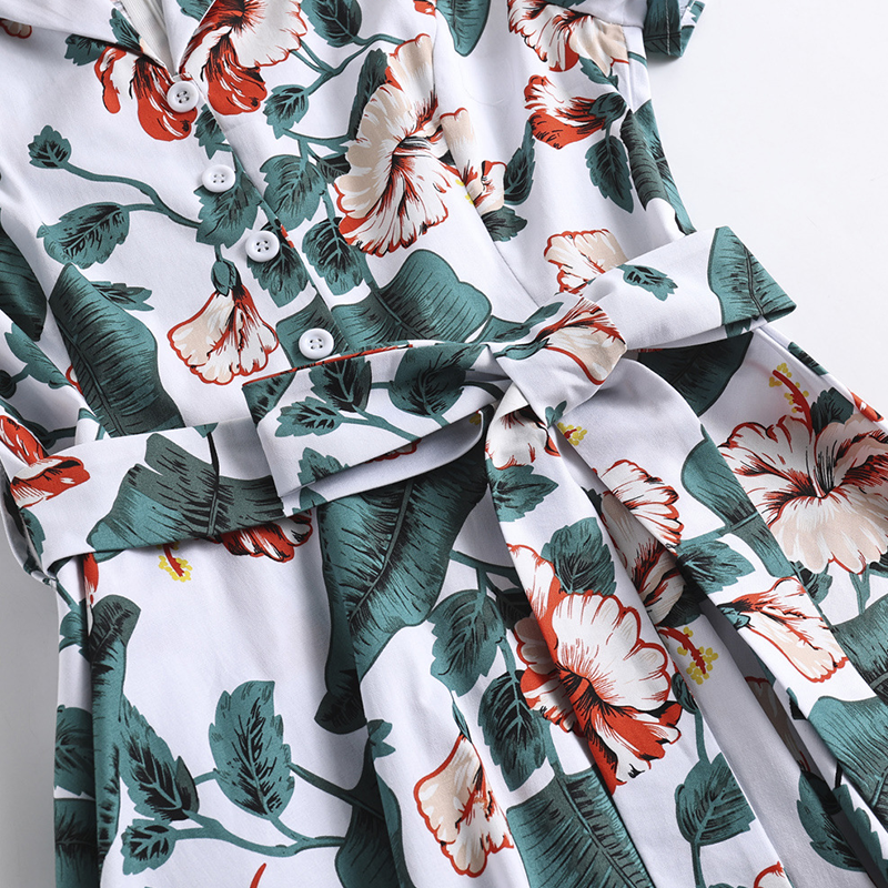 🍋New Summer Mood💛Women's Printed Lapel V-Neck Long Dress with Belt