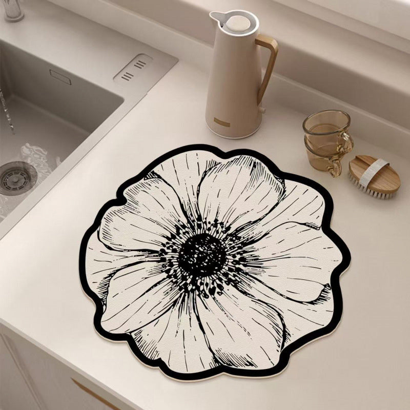 💦Flower-shaped Kitchen Counter Dish Drying Mat 🌸Absorbent & Non-slip