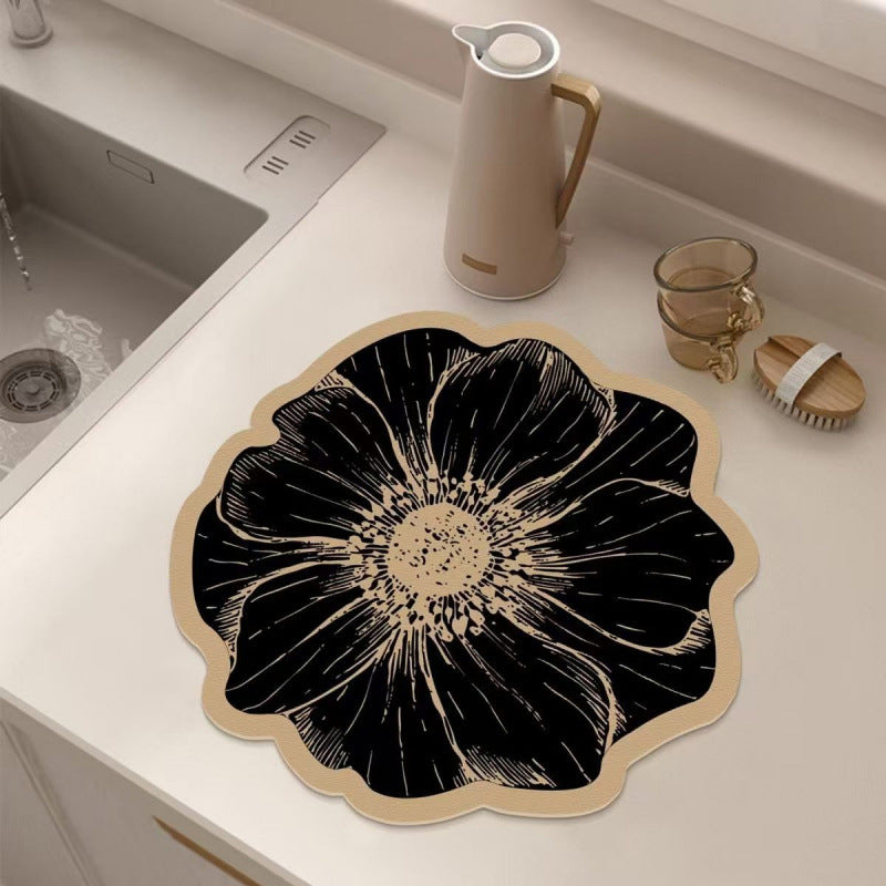 💦Flower-shaped Kitchen Counter Dish Drying Mat 🌸Absorbent & Non-slip