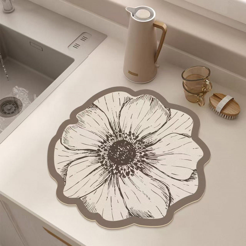 💦Flower-shaped Kitchen Counter Dish Drying Mat 🌸Absorbent & Non-slip