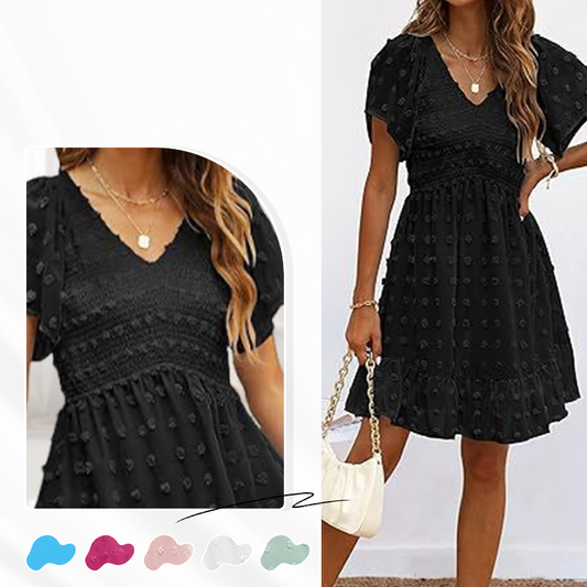 🎉🛍️Summer New Arrivals👗V-neck Slim Fit Short Sleeve Chiffon Dress