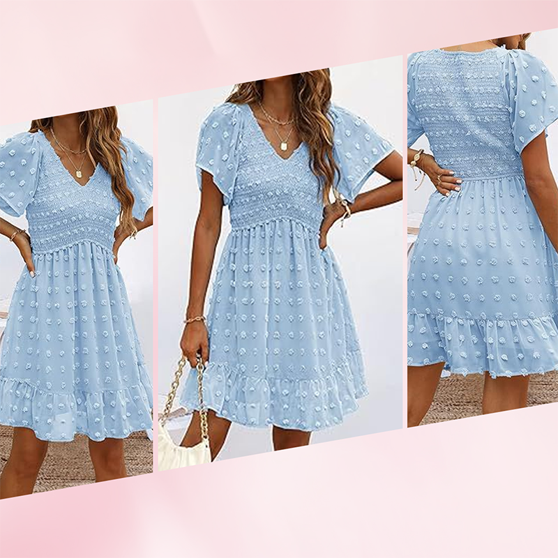 🎉🛍️Summer New Arrivals👗V-neck Slim Fit Short Sleeve Chiffon Dress