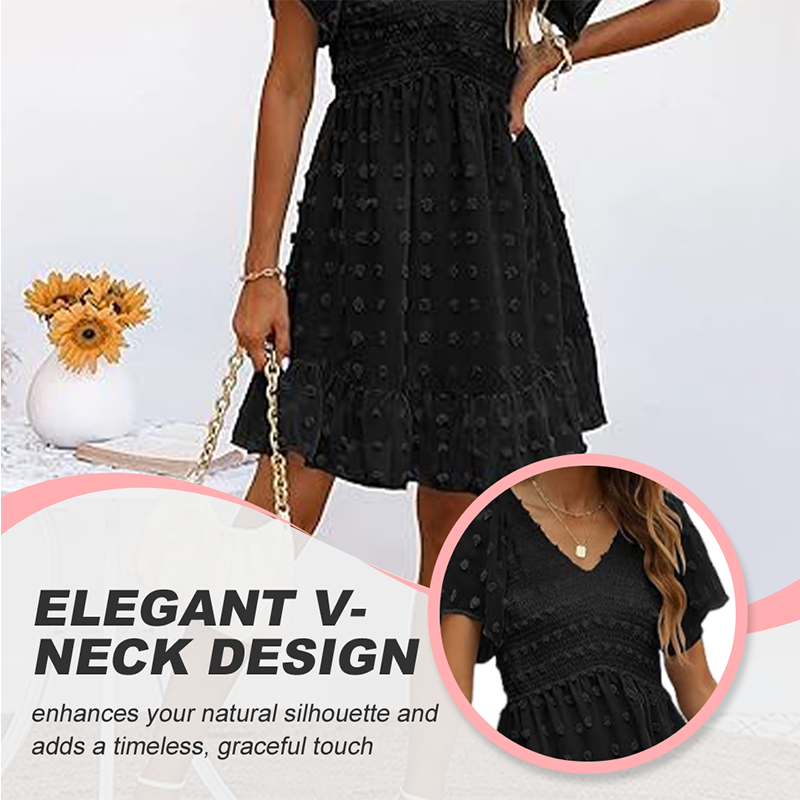 🎉🛍️Summer New Arrivals👗V-neck Slim Fit Short Sleeve Chiffon Dress