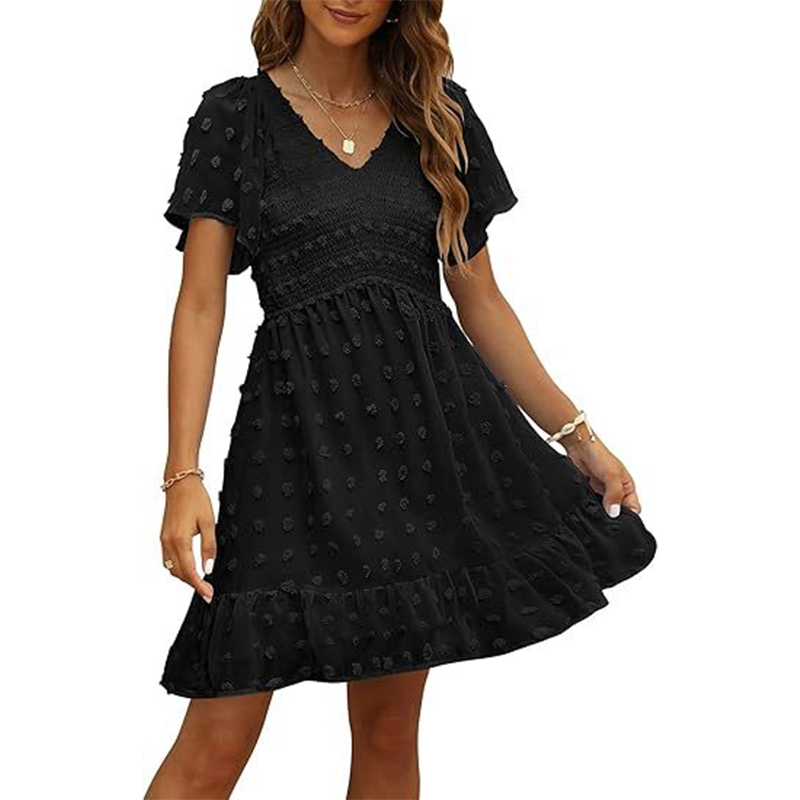 🎉🛍️Summer New Arrivals👗V-neck Slim Fit Short Sleeve Chiffon Dress