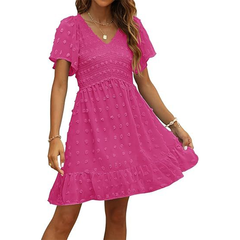 🎉🛍️Summer New Arrivals👗V-neck Slim Fit Short Sleeve Chiffon Dress