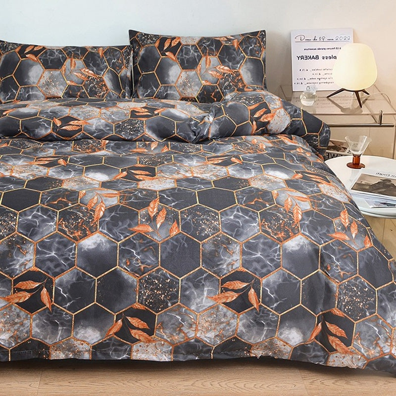 🛌🌟Geometric Gold Leaf Duvet & Pillowcase Set🌟Modern & Luxurious Bedding