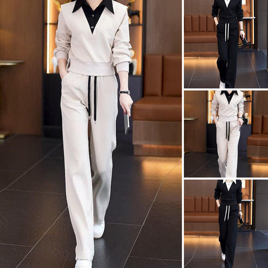 🔥2025 HOT SALE 🔥Women's Shirt Collar Top & Drawstring Bottom Set👗