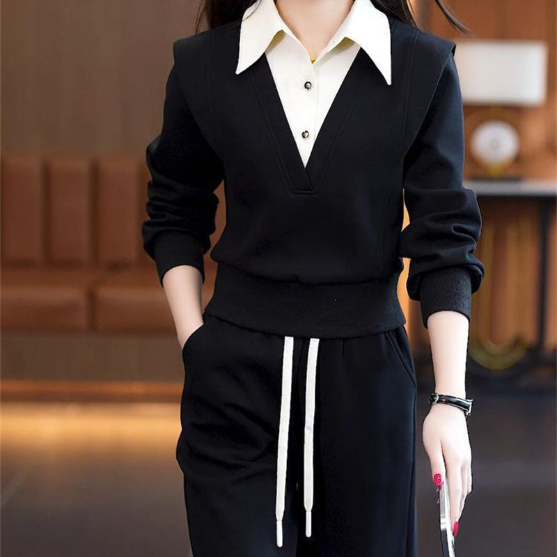 🔥2025 HOT SALE 🔥Women's Shirt Collar Top & Drawstring Bottom Set👗