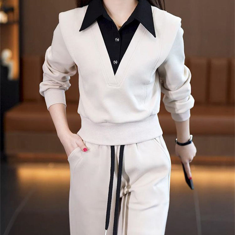 🔥2025 HOT SALE 🔥Women's Shirt Collar Top & Drawstring Bottom Set👗
