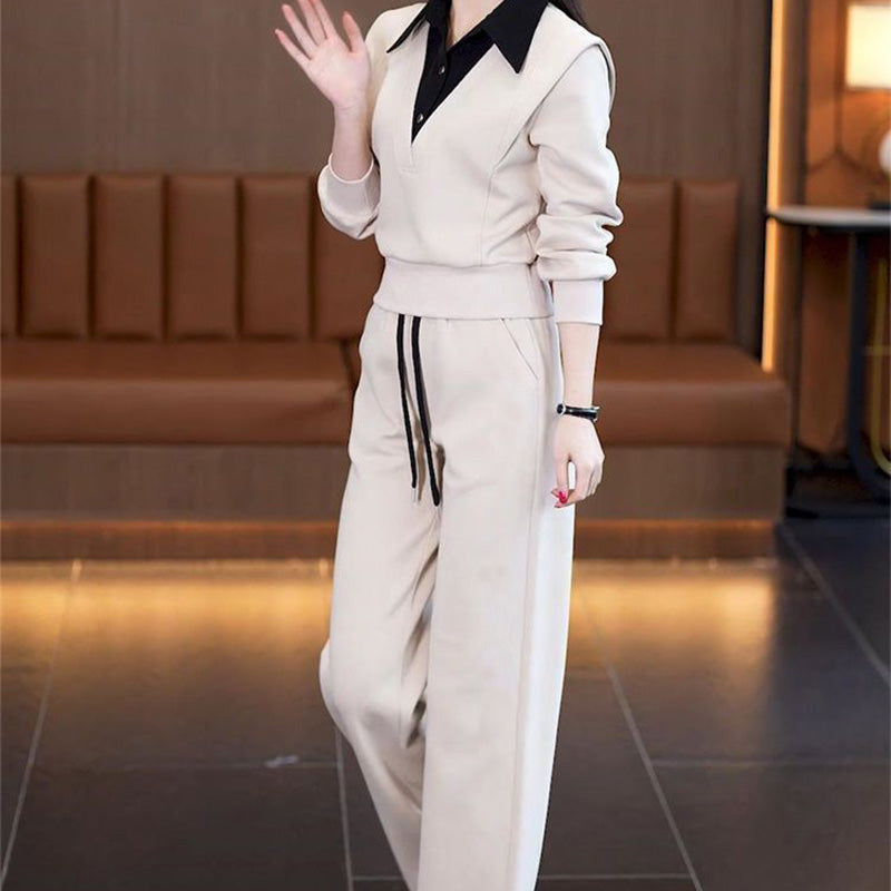 🔥2025 HOT SALE 🔥Women's Shirt Collar Top & Drawstring Bottom Set👗