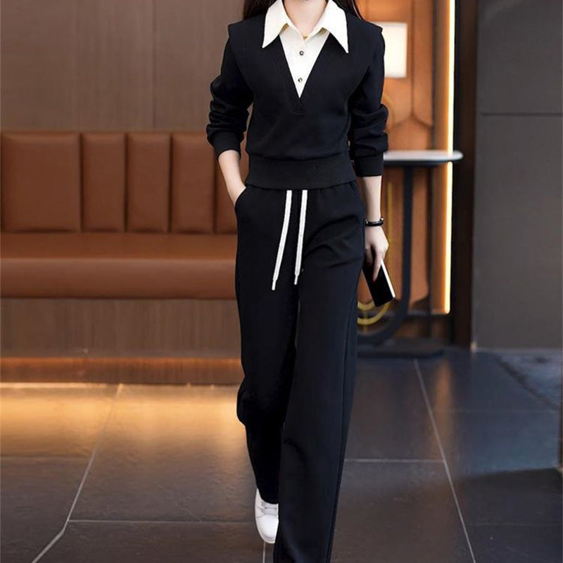 🔥2025 HOT SALE 🔥Women's Shirt Collar Top & Drawstring Bottom Set👗