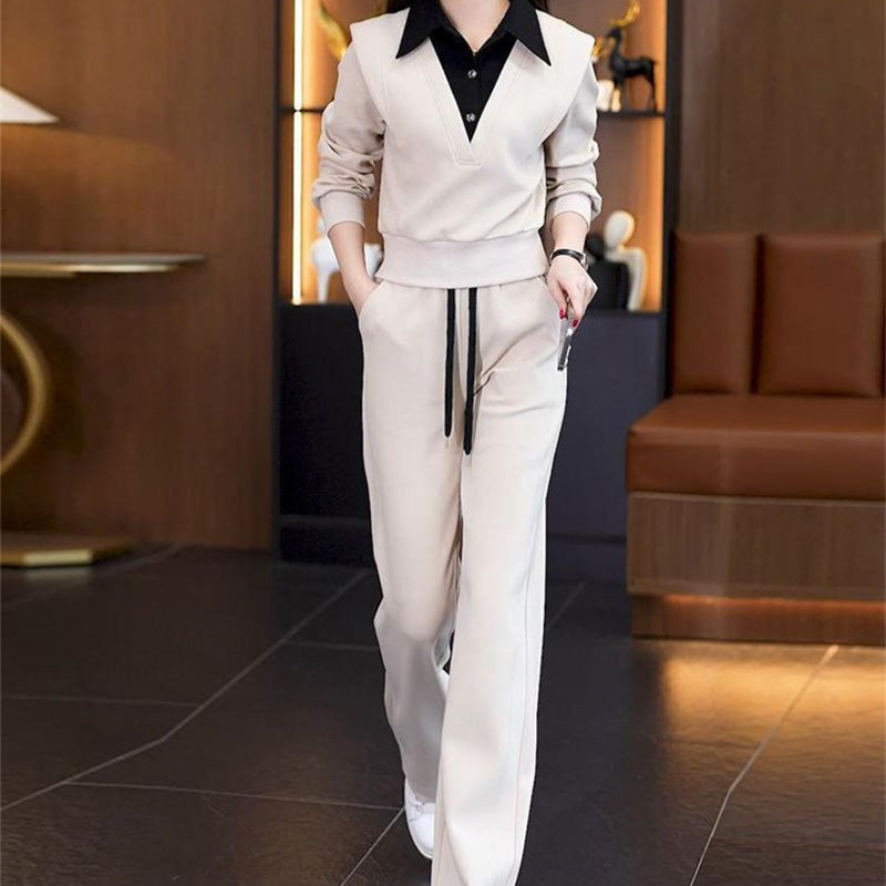 🔥2025 HOT SALE 🔥Women's Shirt Collar Top & Drawstring Bottom Set👗