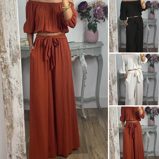💥2025 New Product💥💃Women's Off-The-Shoulder Top & Pants Set - Fashionable and Cool