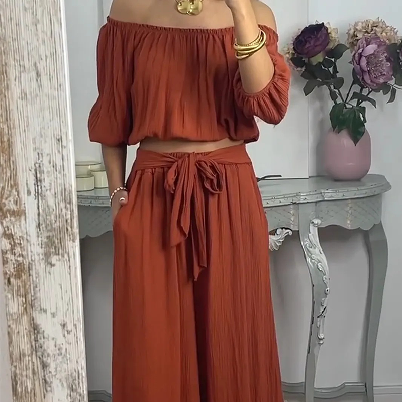 💥2025 New Product💥💃Women's Off-The-Shoulder Top & Pants Set - Fashionable and Cool