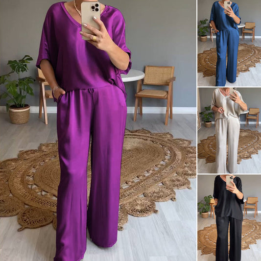 🎉🛍️Loose Satin Women's Top & Pants Set