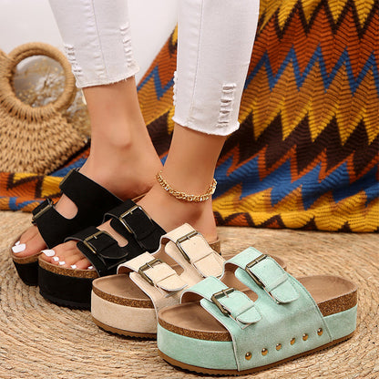 Double-Strap Thick-Soled Studded Sandals