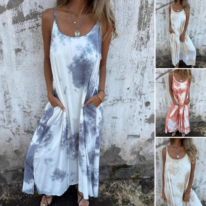 🎉🛍️Hot Promotion 55% OFF🥻Women Tie Dye Gradient Color Printed Spaghetti Strap Dresses
