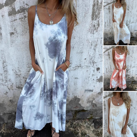 🎉🛍️Hot Promotion 55% OFF🥻Women Tie Dye Gradient Color Printed Spaghetti Strap Dresses